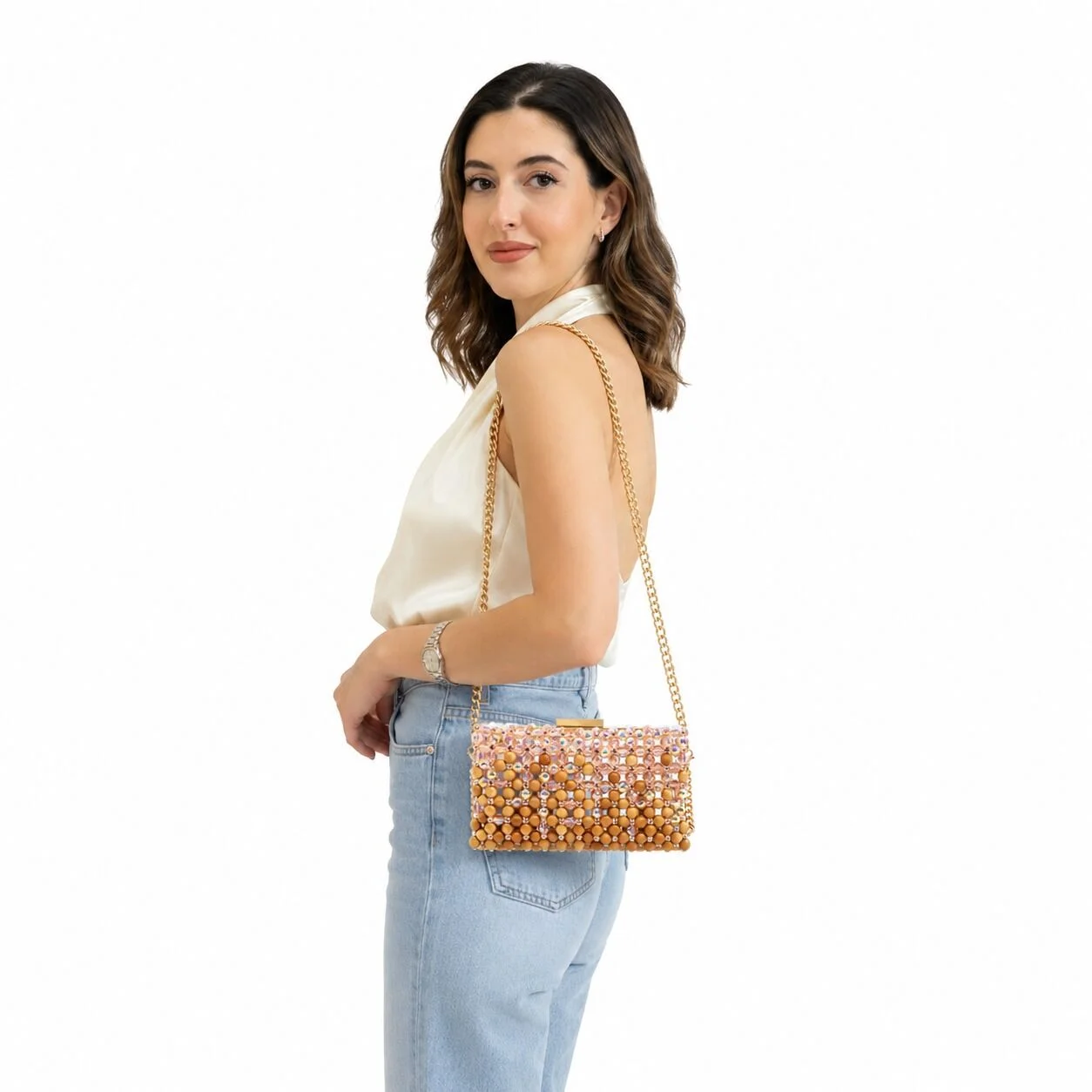 Aurelia Roseligne Borsa a mano in legno e cristallo fatta a mano