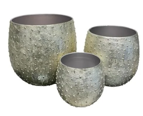 Silberne Eisen-Pflanzschale mit Patina-Finish