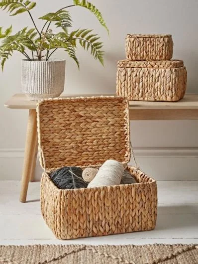 Three Water Hyacinth Storage Baskets