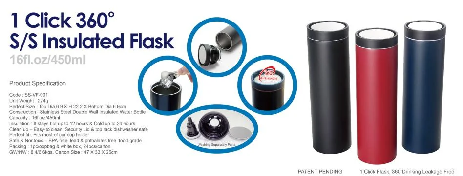 Borraccia termica sottovuoto in acciaio inox 360 con 1 clic