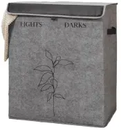 Double Laundry Hamper with Lid and Leather Handles