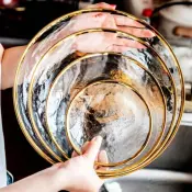 Hammer Clear Glass Plate with Gold Rim