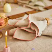 Vilnia - Natural Table Linen with Colorful Overlocking