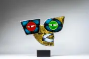 GOLDEN HEAD EYES Art Glass Sculpture
