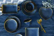 Stoneware Reactive Glaze with Gold Rim