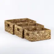 Handwoven Water Hyacinth and Iron Frame Nesting Storage Basket Set