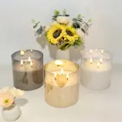 3 Wick Clear Glass Flameless Candle