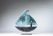 BLUE SHIP Art Glass Sculpture