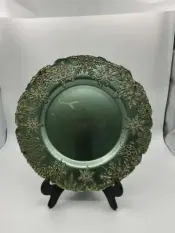 Pine Forest Snowfall Green Christmas Plate