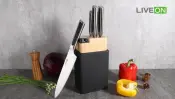 LIVEON 5-Piece Wooden Block Red Dot Knife Set