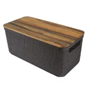 Black Elongated Jute Basket with Wooden Lid