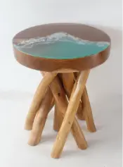 Teak Stool with Beach Resin Accent