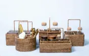 Rattan Compartments with Metal Handles