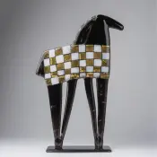 Unique Golden Black Horse Glass Sculpture