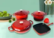 Set Peralatan Masak Besi Cor Berlapis Enamel Berwarna