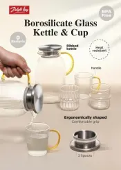 Striped Glass Kettle and Cup Set