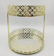 2-Tier Gold Scales Metal Mirror Tray