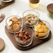 Glass Snack Display Tray with Compartmental Design 250ML Capacity for Dry Food Storage