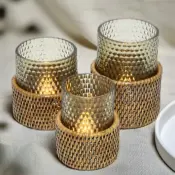 Embroidery Woven LED Candle Holders Set