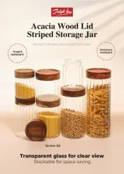 Striped Glass Canister with Acacia Wood Lid