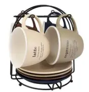 4pcs Cups with Saucer in Metal Rack