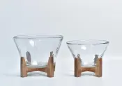 Glass Bowl with Wood Base