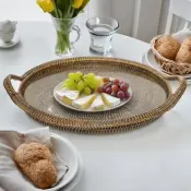 Rattan Round Cheese Tray with Handles