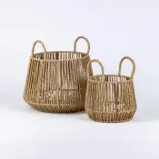 Handwoven Natural Paper Rope Storage Basket with Iron Frame