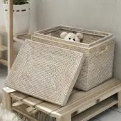White Rectangular Rattan Storage Holder