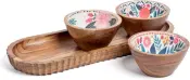 Vassoio da portata per salsa con chip e dip di legno di mango
