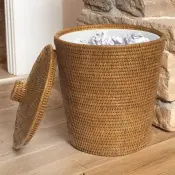 Handwoven Waste Basket with Lid