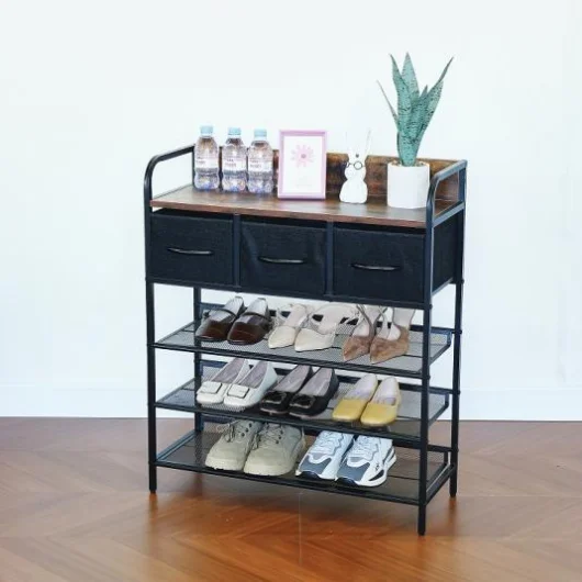 Storage Chest with Drawers and Shoe Rack