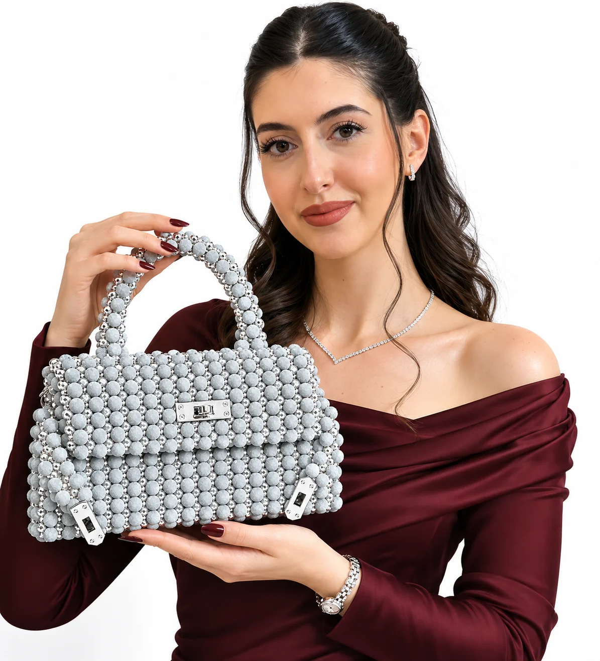 Velis Diamond Handmade Velvet Bead Handbag