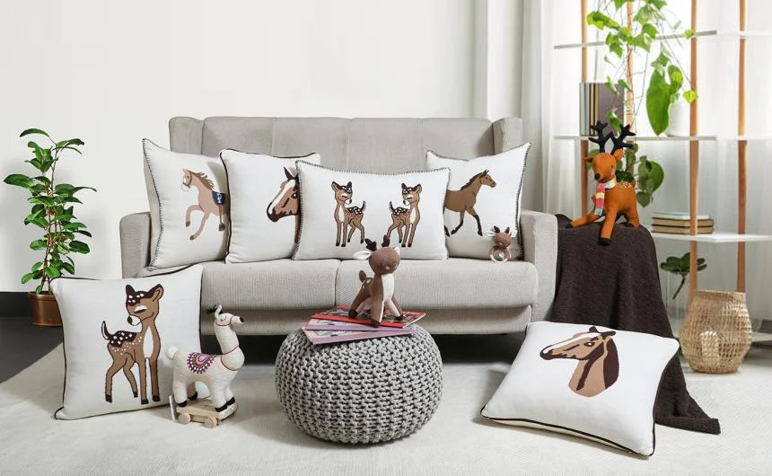 Nature Range Knitted Cushion Cover and Plaids