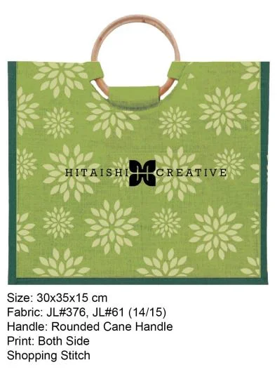 Coloured Jute Bag with Cane Handles