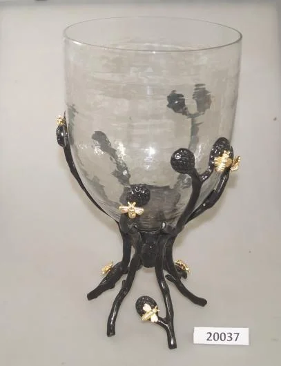 Wood Metal Glass Hurricane Lantern
