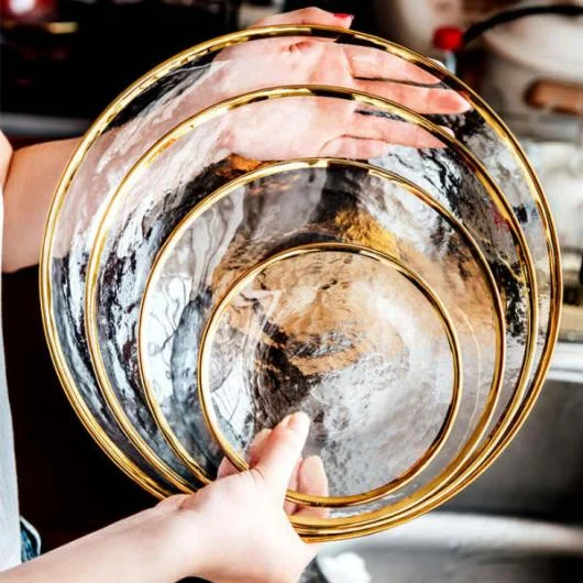 Hammer Clear Glass Plate with Gold Rim