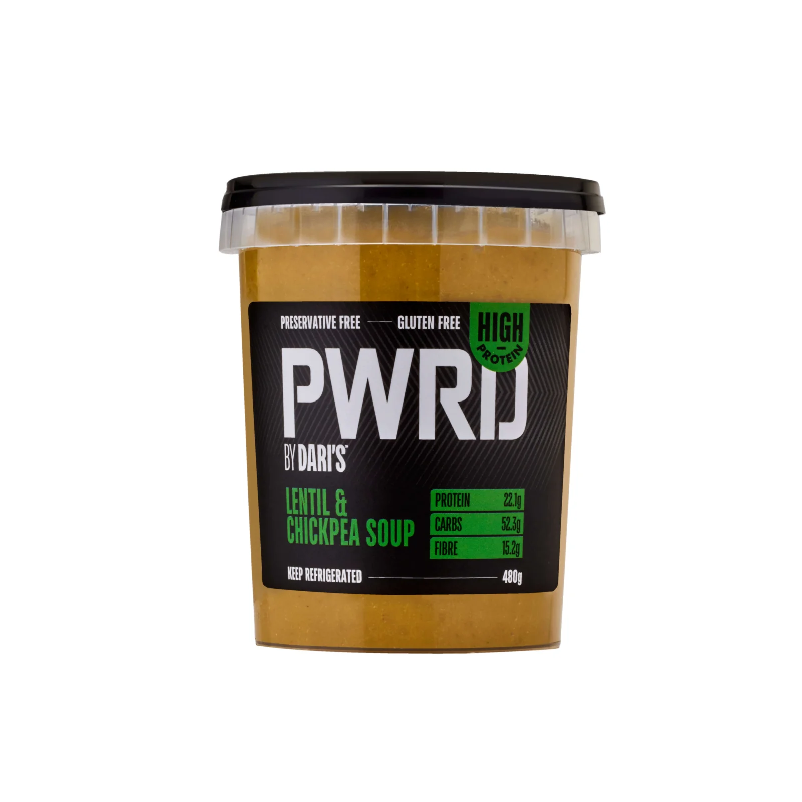 Sopa de alta proteína de lentilha e grão-de-bico PWRD