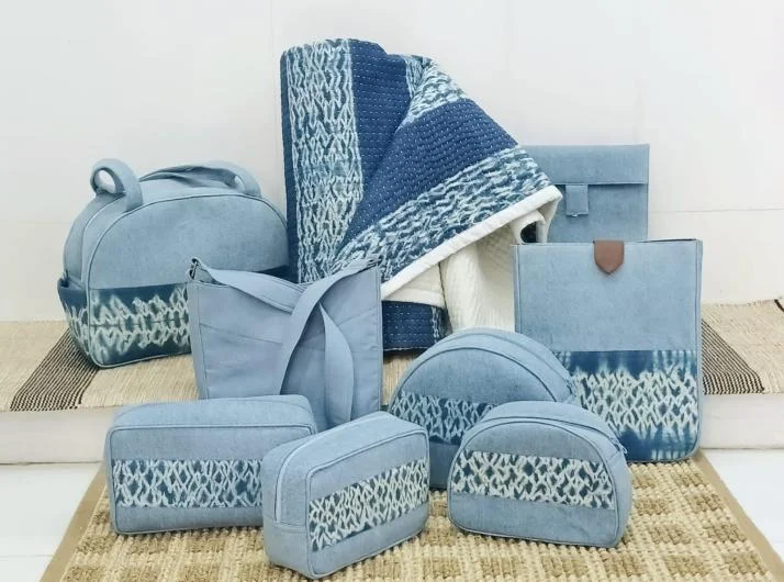 Toiletries and Indigo Kantha Quilt