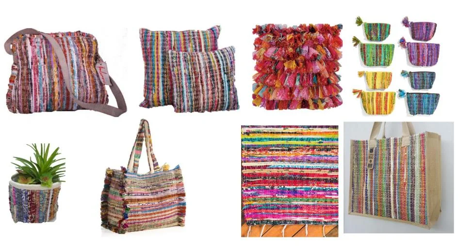 Recycled Chindi Bags Rugs Throws and Planters