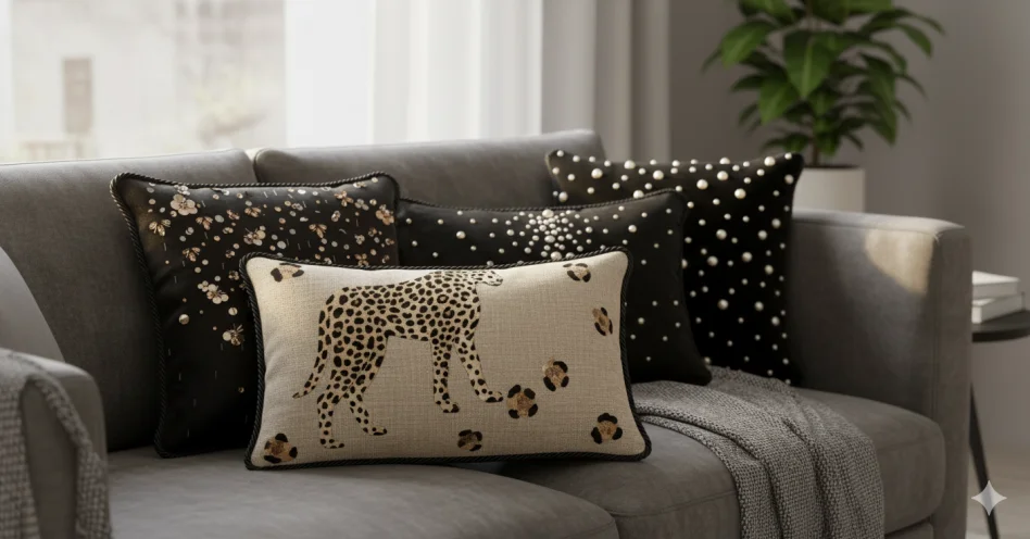 Leopard Embroidered and Glint Cushion Collection