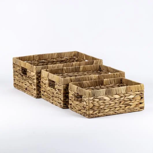Handwoven Water Hyacinth and Iron Frame Nesting Storage Basket Set