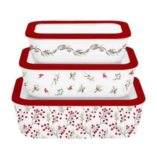 Christmas Ceramic Food Storage Bowl with Glass Lid