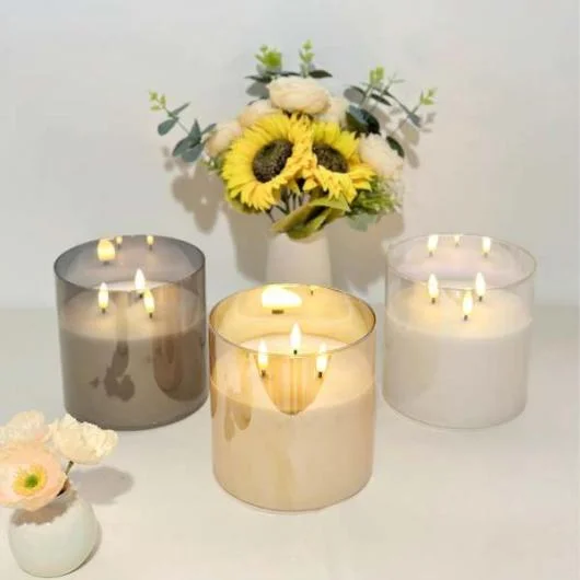 3 Wick Clear Glass Flameless Candle