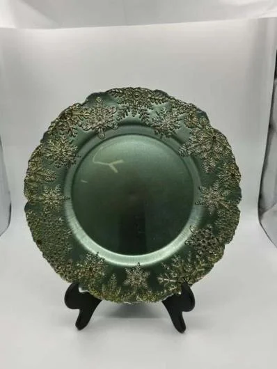 Pine Forest Snowfall Green Christmas Plate
