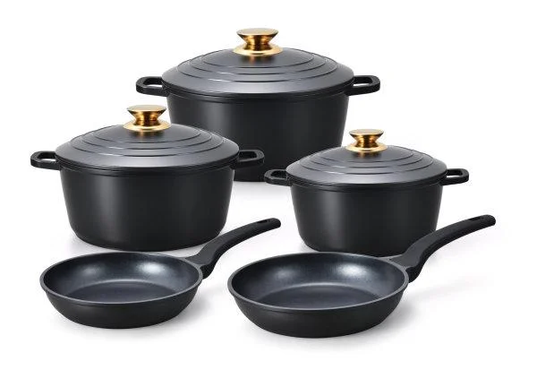 Black and Gold Non-Stick Cast Aluminum Cookware Set