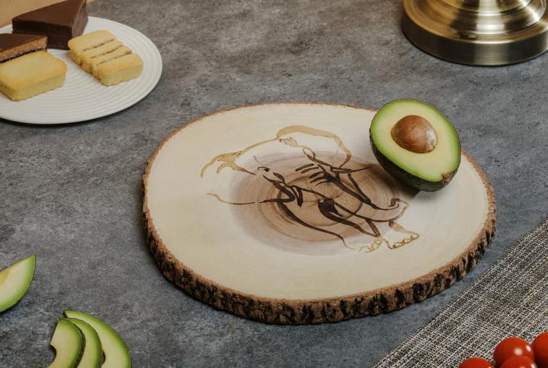 Laser Pattern Acacia Cutting Board with Bark