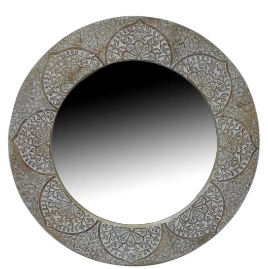 White Natural Wooden Carved Mirror Frame