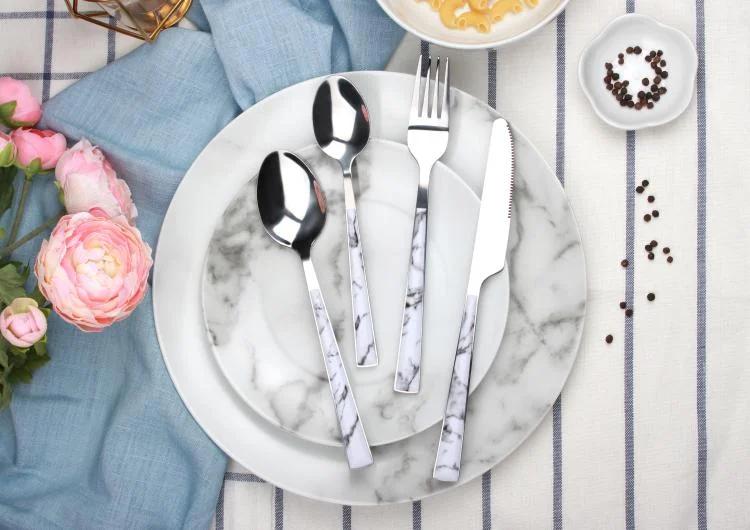 Marble Decal Handle Stainless Steel Cutlery Set