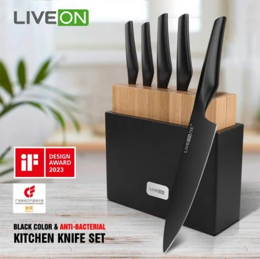 LIVEON 5-Piece Wooden Block iF Knife Set